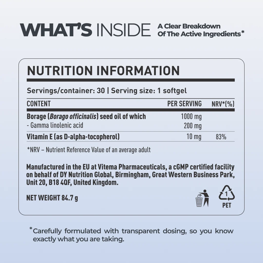 Dorian Yates DY LIFE Borage Oil + Vitamin E / 30 Soft Gels / 30 servings