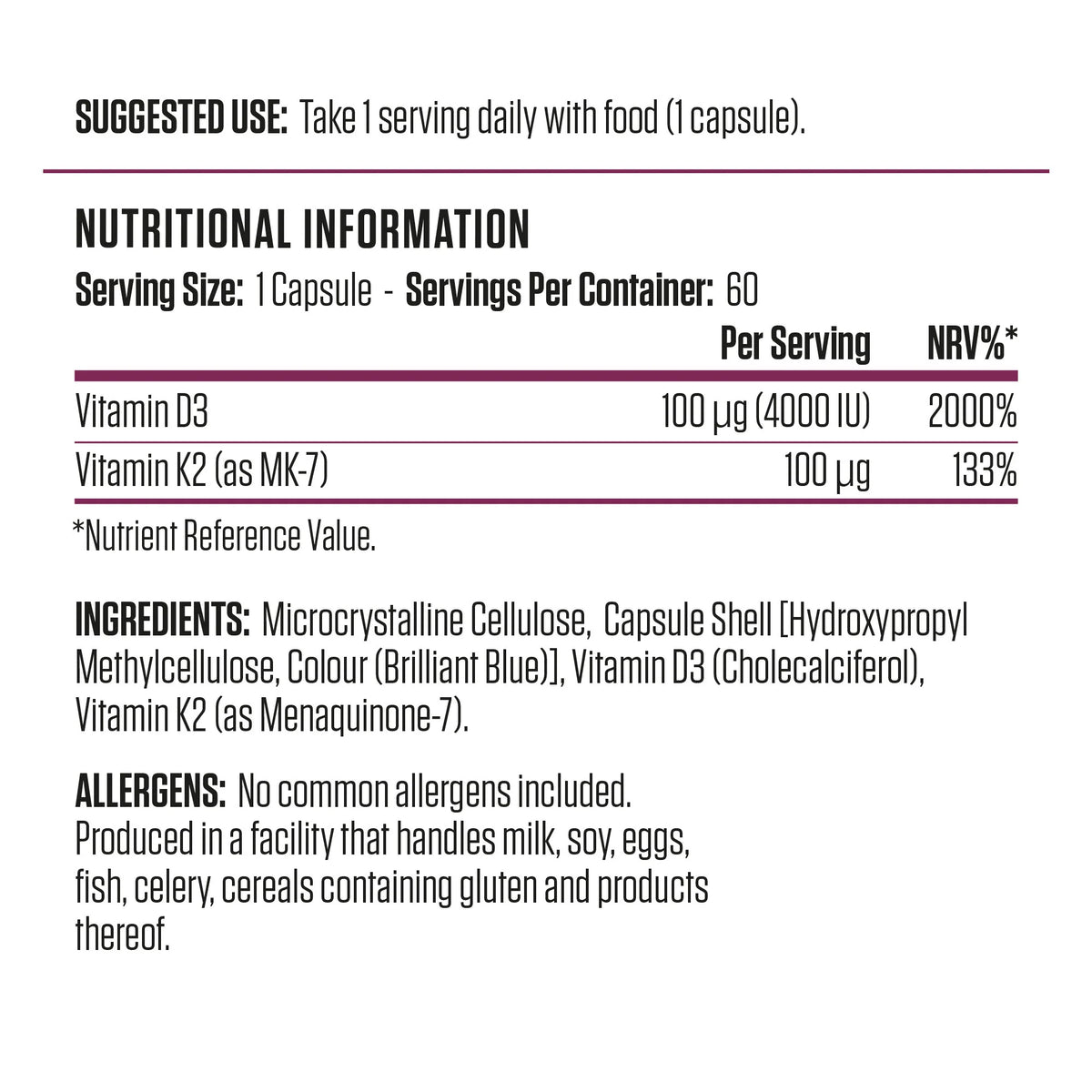 Applied Nutrition D3 & K2 / 60 capsules / 60 servings