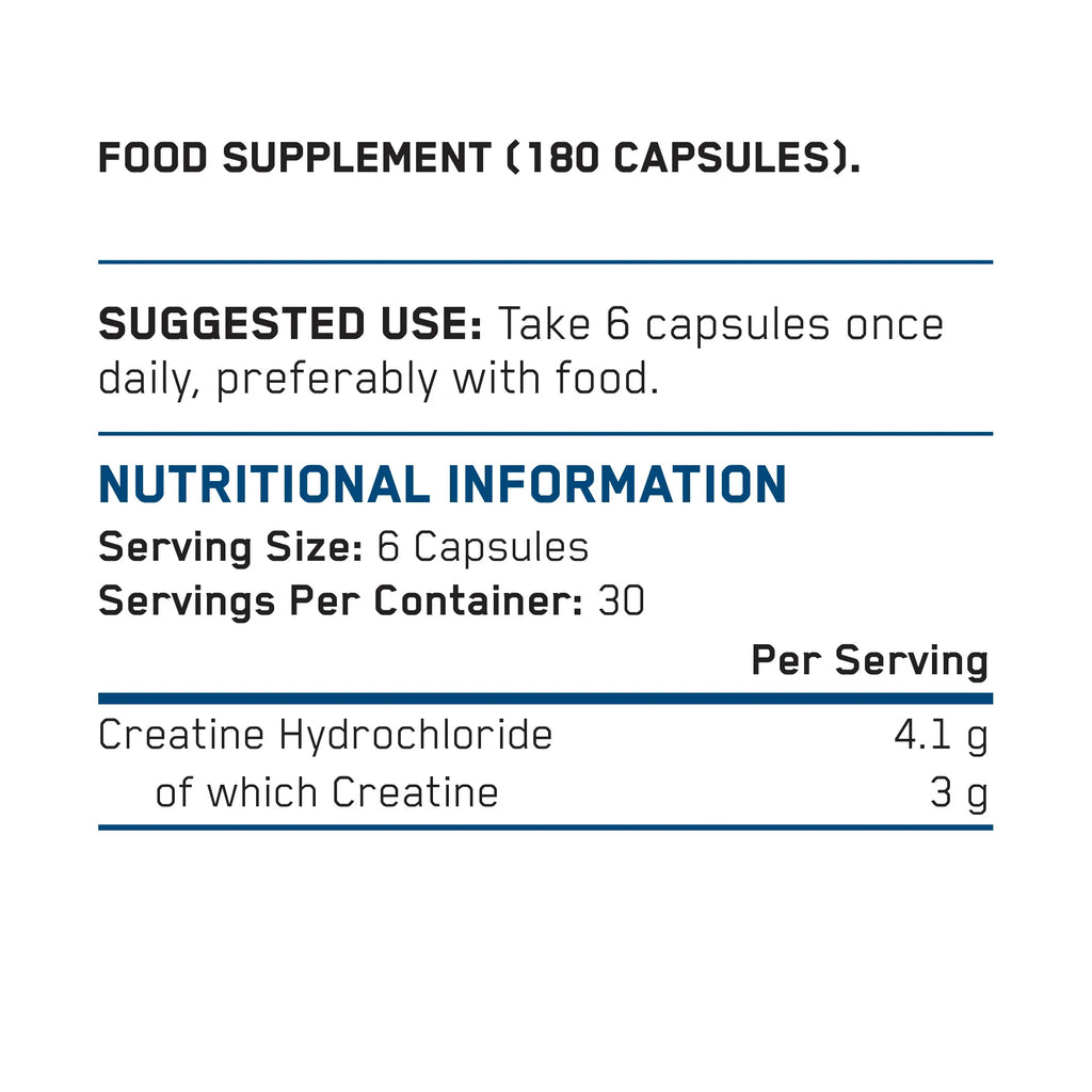 Applied Nutrition Creatine HCL / 3 grams per capsule / 180 capsules / 30 servings