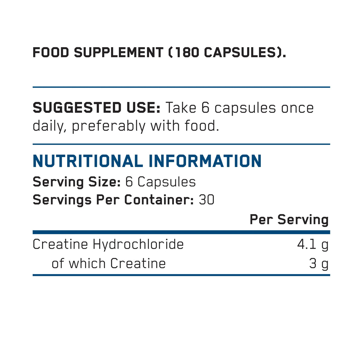 Applied Nutrition Creatine HCL / 3 grams per capsule / 180 capsules / 30 servings