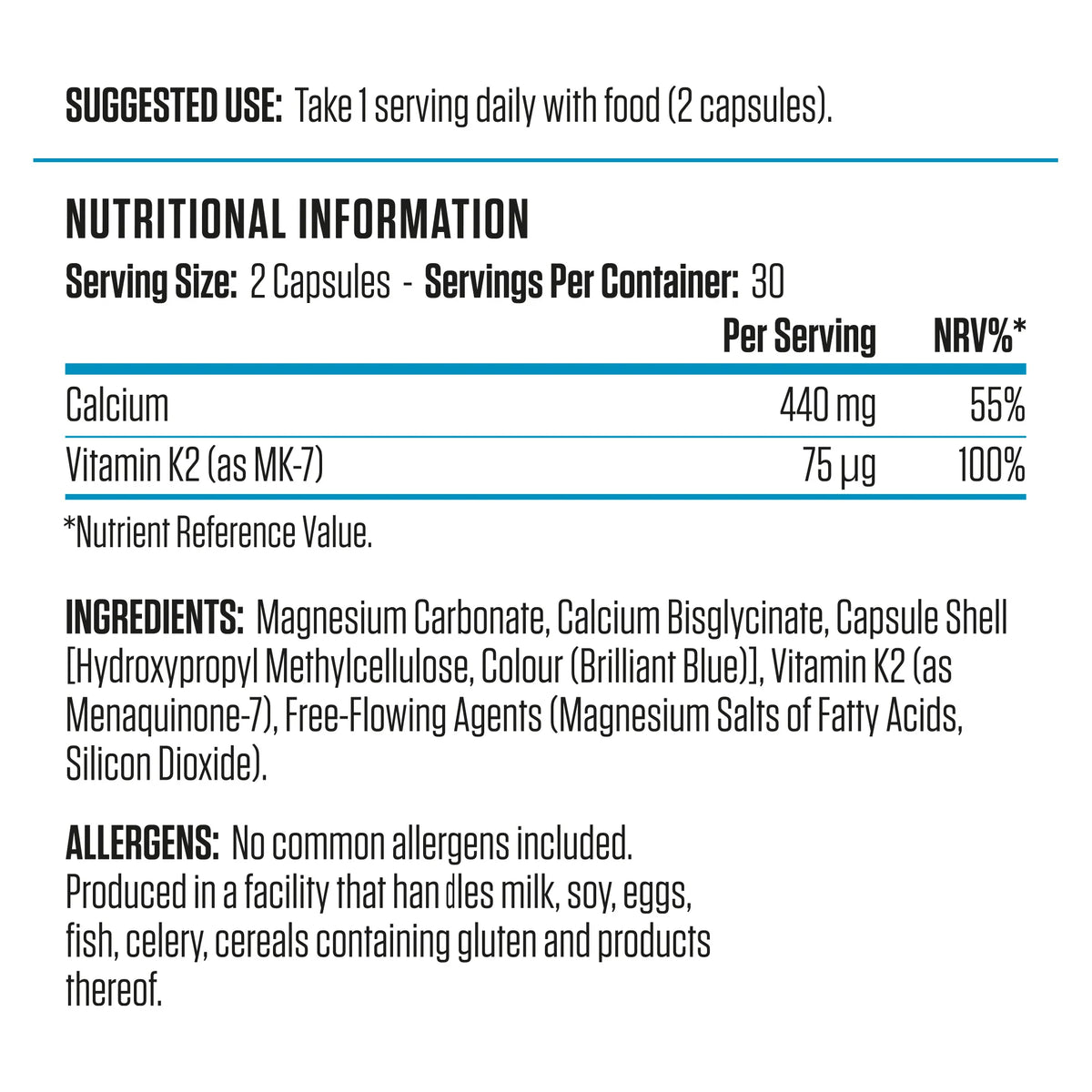 Applied Nutrition Calcium & Vitamin K2 / 60 capsules / 30 servings