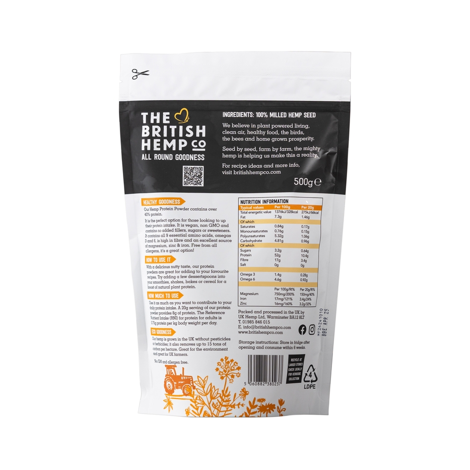 The British Hemp Co | Hemp Protein Powder - 40% | 0.5kg (25 servings)