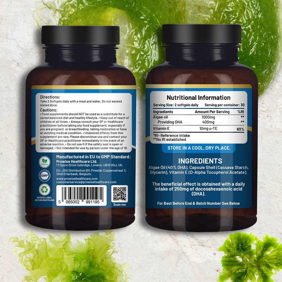 Prowise Healthcare | Vegan Omega-3 DHA from Algae Oil | 60 Softgels