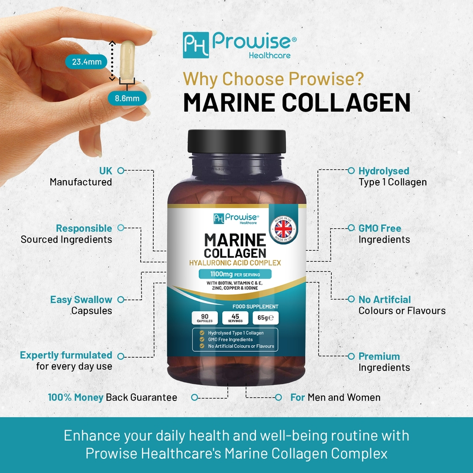 Prowise Healthcare | Marine Collagen with Hyaluronic Acid 1100mg | 90 Capsules