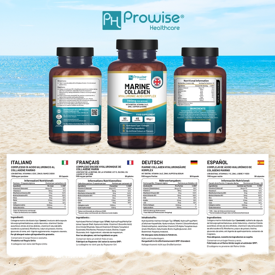 Prowise Healthcare | Marine Collagen with Hyaluronic Acid 1100mg | 90 Capsules