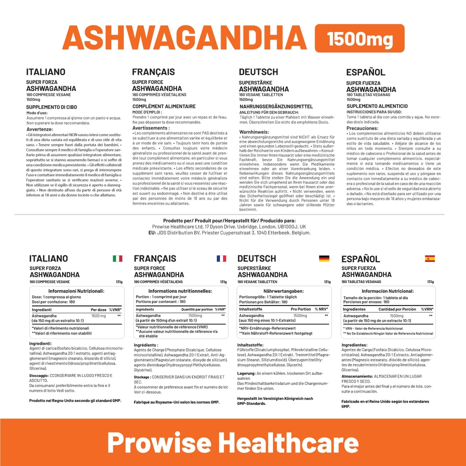 Prowise Healthcare | Ashwagandha 1500mg | 180 Vegan Tablets