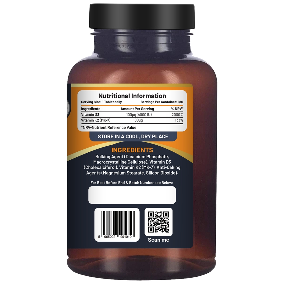 Prowise Healthcare | Vitamin D3 4000IU & K2 MK7 100μG | 180 Vegetarian Tablets
