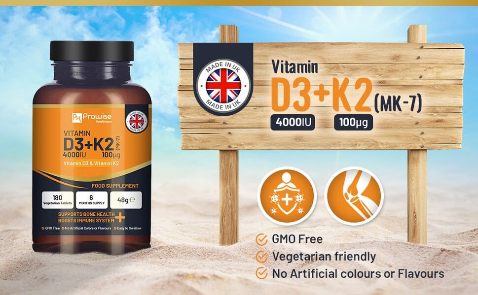 Prowise Healthcare | Vitamin D3 4000IU & K2 MK7 100μG | 180 Vegetarian Tablets