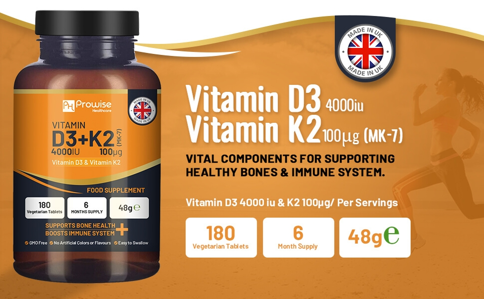 Prowise Healthcare | Vitamin D3 4000IU & K2 MK7 100μG | 180 Vegetarian Tablets