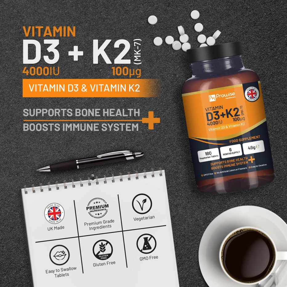 Prowise Healthcare | Vitamin D3 4000IU & K2 MK7 100μG | 180 Vegetarian Tablets