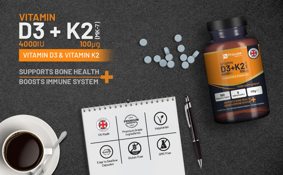 Prowise Healthcare | Vitamin D3 4000IU & K2 MK7 100μG | 180 Vegetarian Tablets