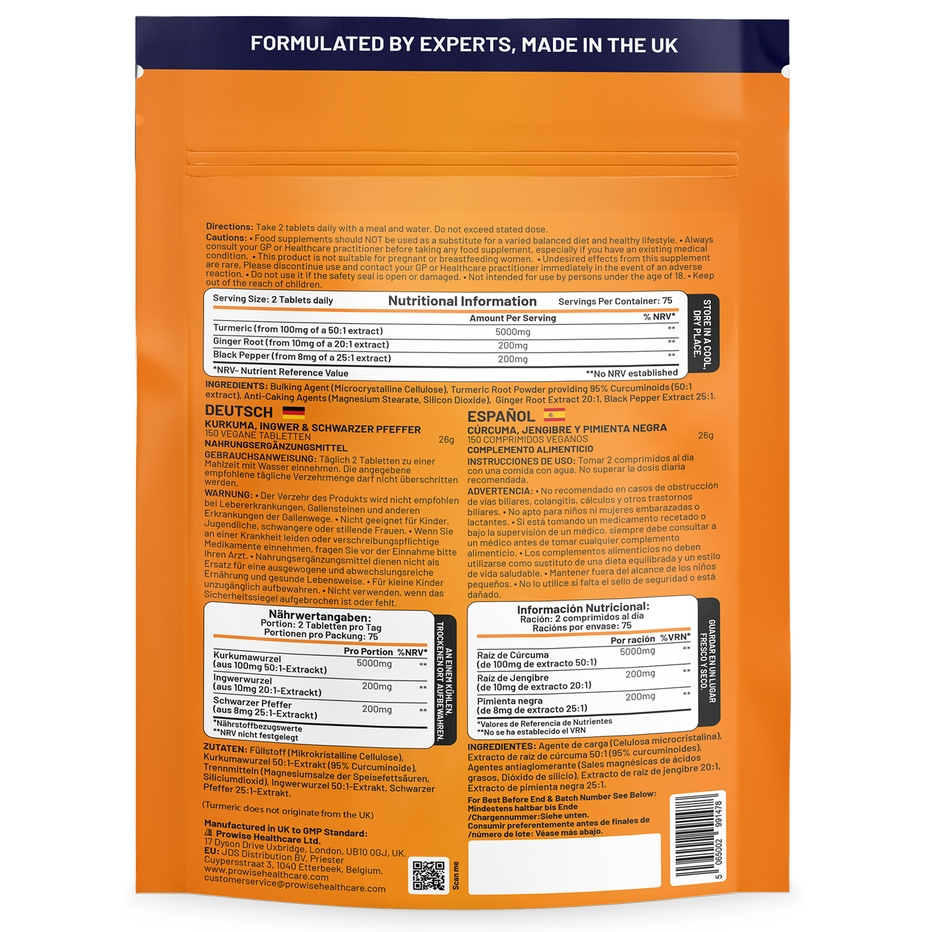 Prowise Healthcare | Turmeric 5400mg with Black Pepper and Ginger | 150 Tablets