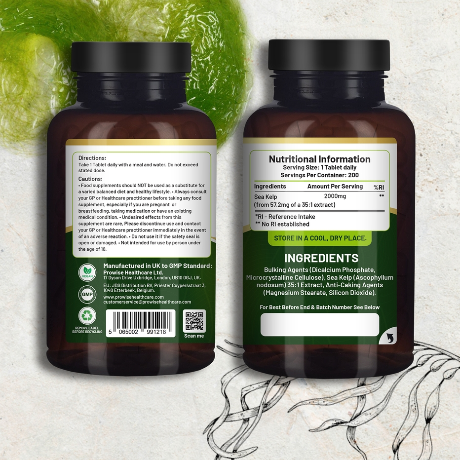 Prowise Healthcare | Sea Kelp 2000mg Natural Iodine Source| 200 Vegan Tablets