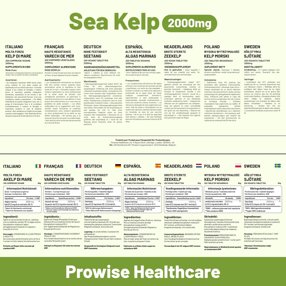 Prowise Healthcare | Sea Kelp 2000mg Natural Iodine Source| 200 Vegan Tablets