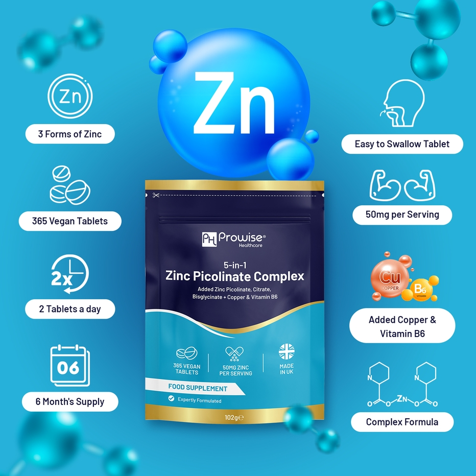 Prowise Healthcare | 5-in-1 Zinc Picolinate Complex 50 Mg | 365 Vegan Tablets