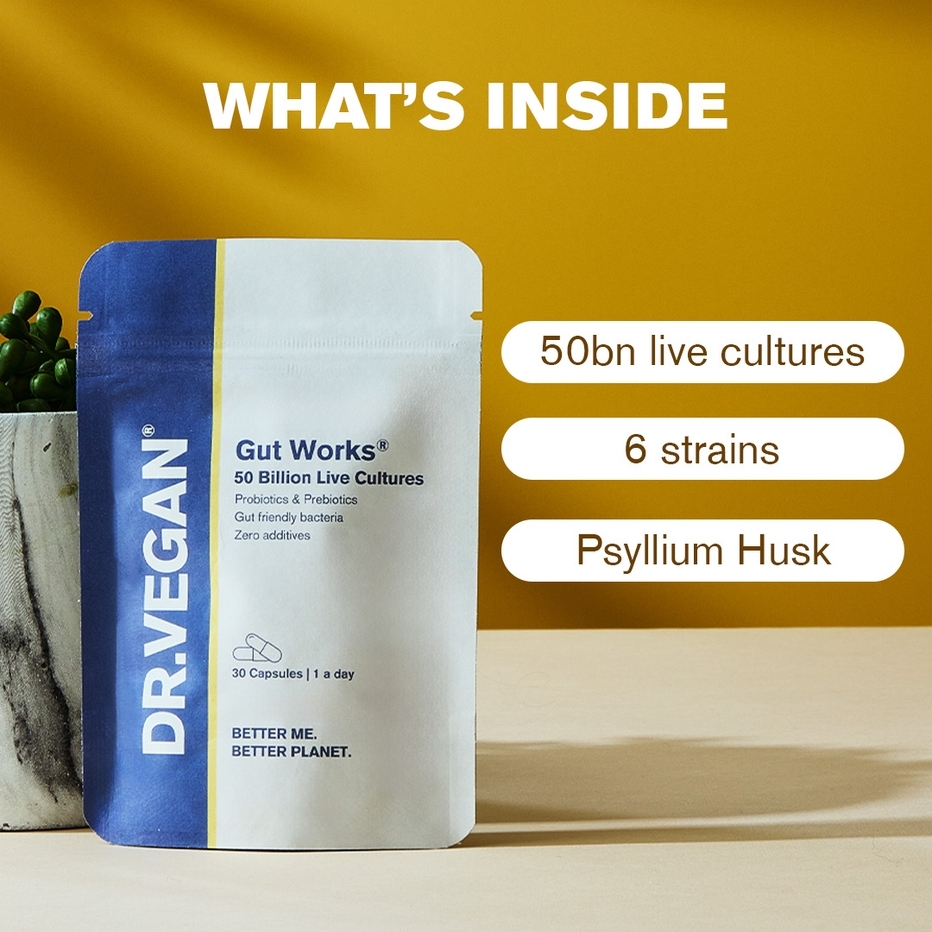 DR.VEGAN | Gut Works® | Pre & Probiotic 50 Billion | 30 Capsules