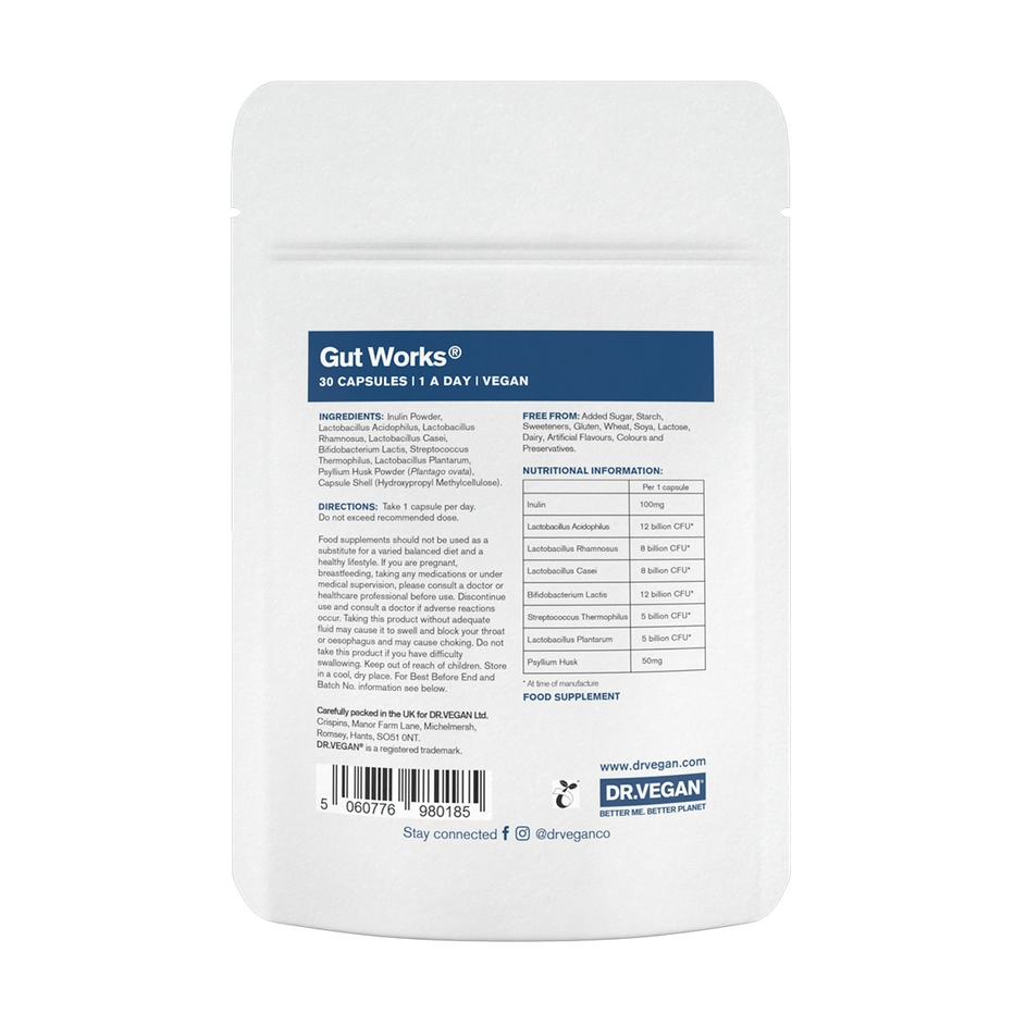 DR.VEGAN | Gut Works® | Pre & Probiotic 50 Billion | 30 Capsules