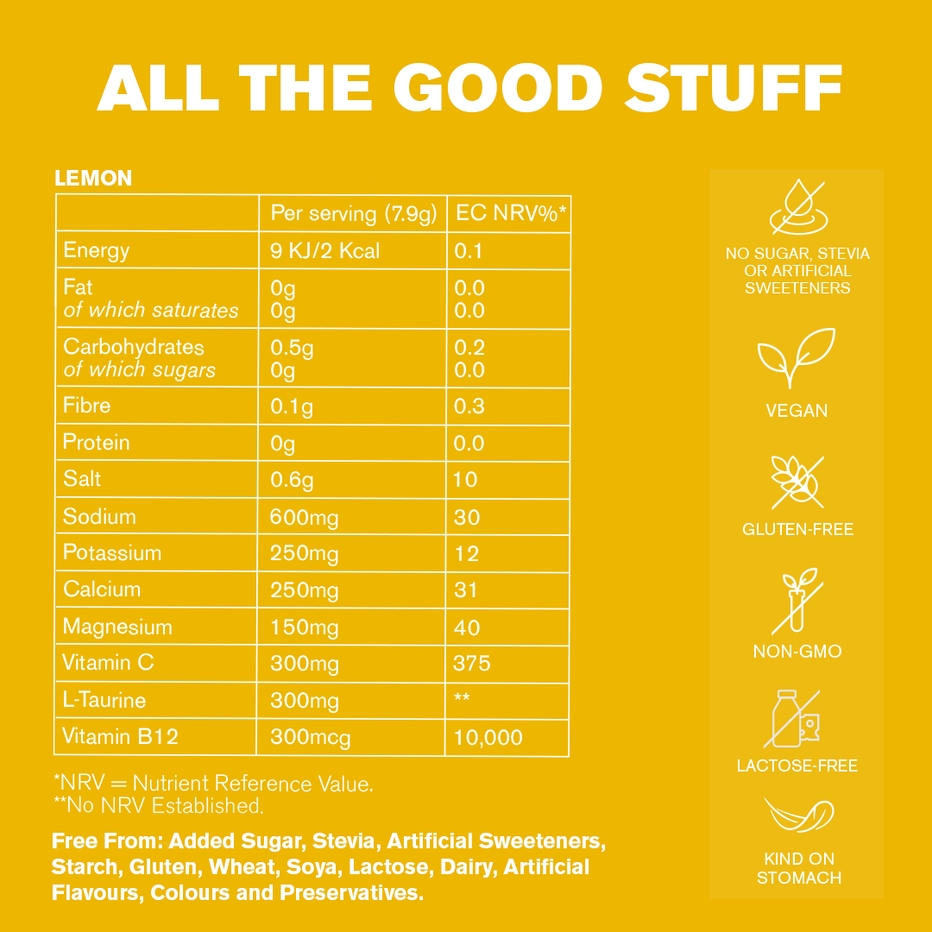 DR.VEGAN | Hydrate+ Complete Electrolytes | Lemon | Box of 15 Sachets