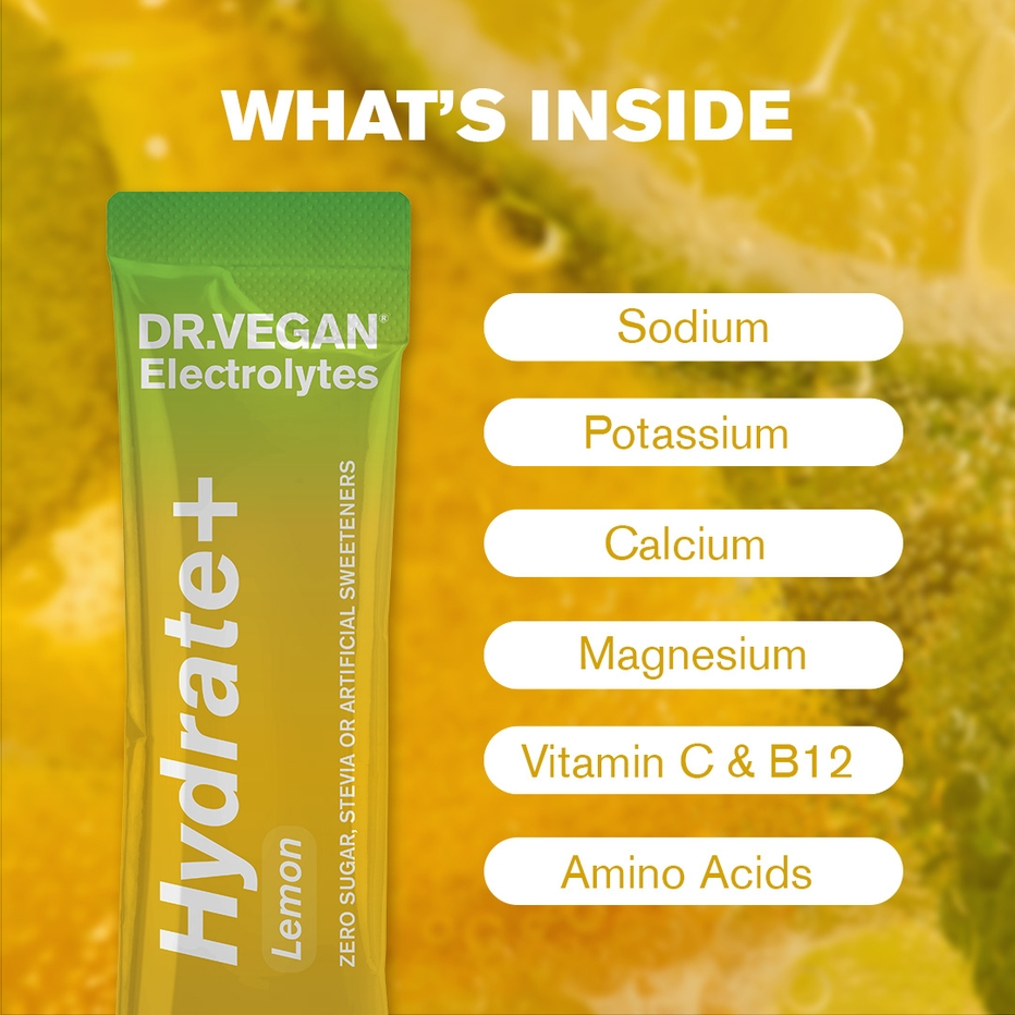 DR.VEGAN | Hydrate+ Complete Electrolytes | Lemon | Box of 15 Sachets