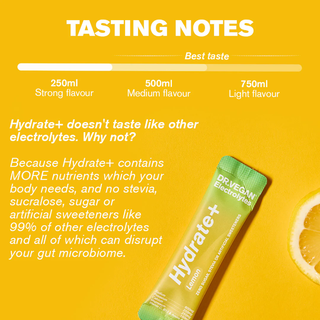 DR.VEGAN | Hydrate+ Complete Electrolytes | Lemon | Box of 15 Sachets