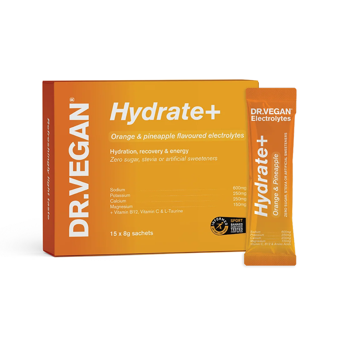 DR.VEGAN | Hydrate+ Complete Electrolytes | Orange & Pineapple | Box of 15 Sachets