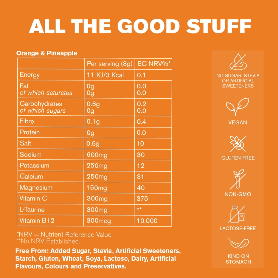 DR.VEGAN | Hydrate+ Complete Electrolytes | Orange & Pineapple | Box of 15 Sachets