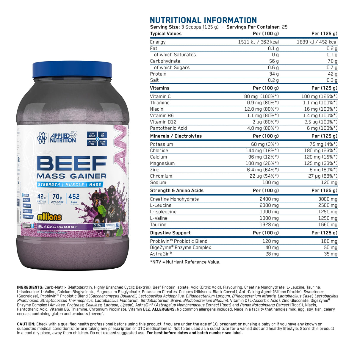 Applied Nutrition Beef Mass Gainer / 3.13 kg / 25 servings